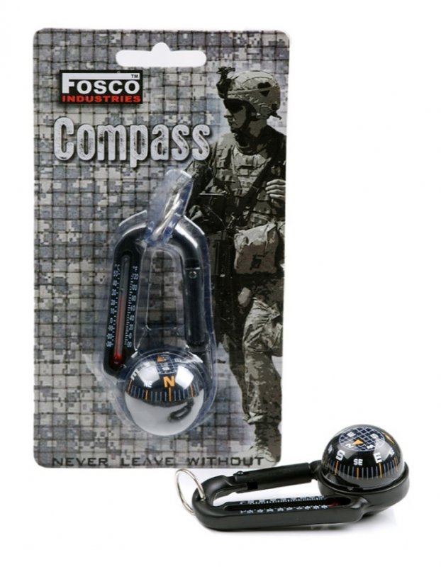 Kovinska karabinka s kompasom in termometrom Fosco Črna 