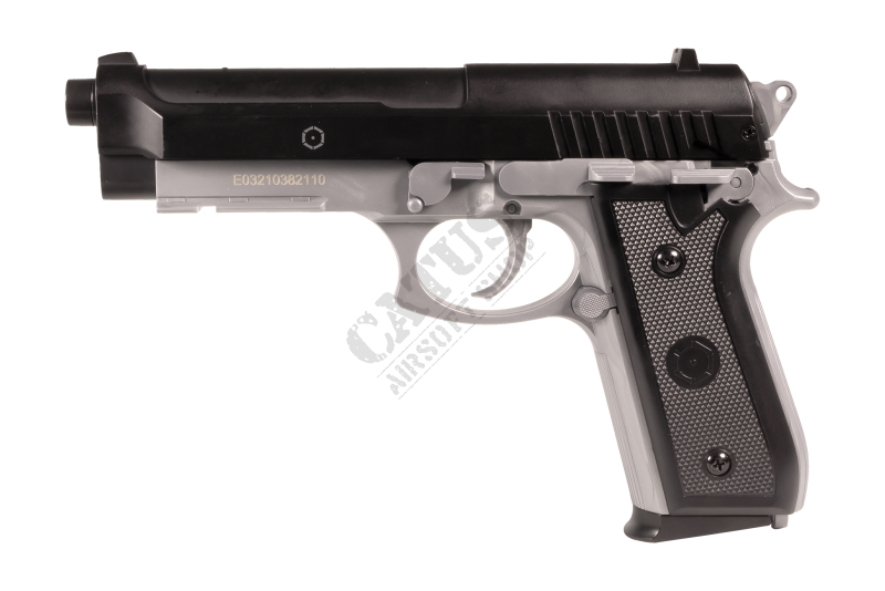 Priročnik za airsoft pištolo CyberGun PT92 HPA Dual Tone Črno-srebrna 